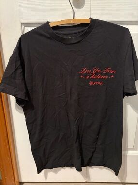 Black Graphic Short Sleeve Tee with Red Script